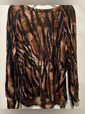 Karen Kane Brown Black Animal-Print Long-Sleeve Blouse